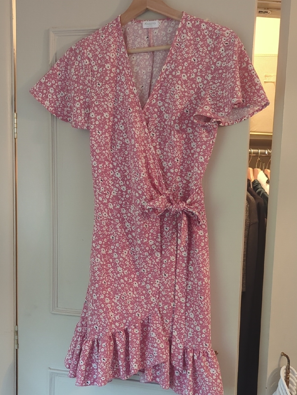 Naggoo Pink Floral Wrap Midi Dress